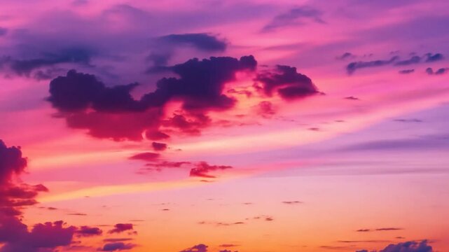 Series of six still images showcases clouds drifting across a sky illuminated by vibrant colors from a setting sun, creating a stunning display of nature's beauty