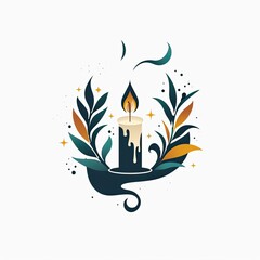 Stylish logo design for a candle shop featuring a decorative candle with leaves and vibrant accents