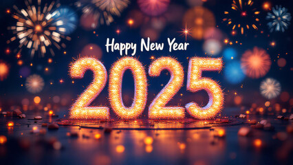 happy new year 2025 new year card background with shiny lights, space for empty