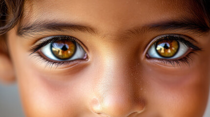 Naklejka premium Extreme close-up of child's hazel eyes with soft focus for portrait photography