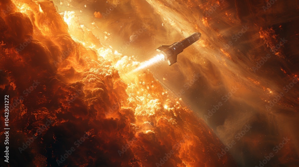 Poster an awe-inspiring scene capturing the precise moment when a spacecraft