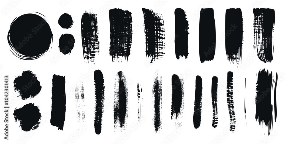 Poster splatters brush stroke and artistic elements vector set including various shapes and designs solid b
