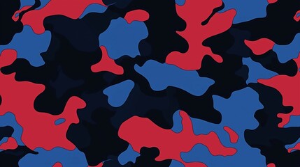 Dynamic and Colorful Camouflage Pattern in Red and Blue