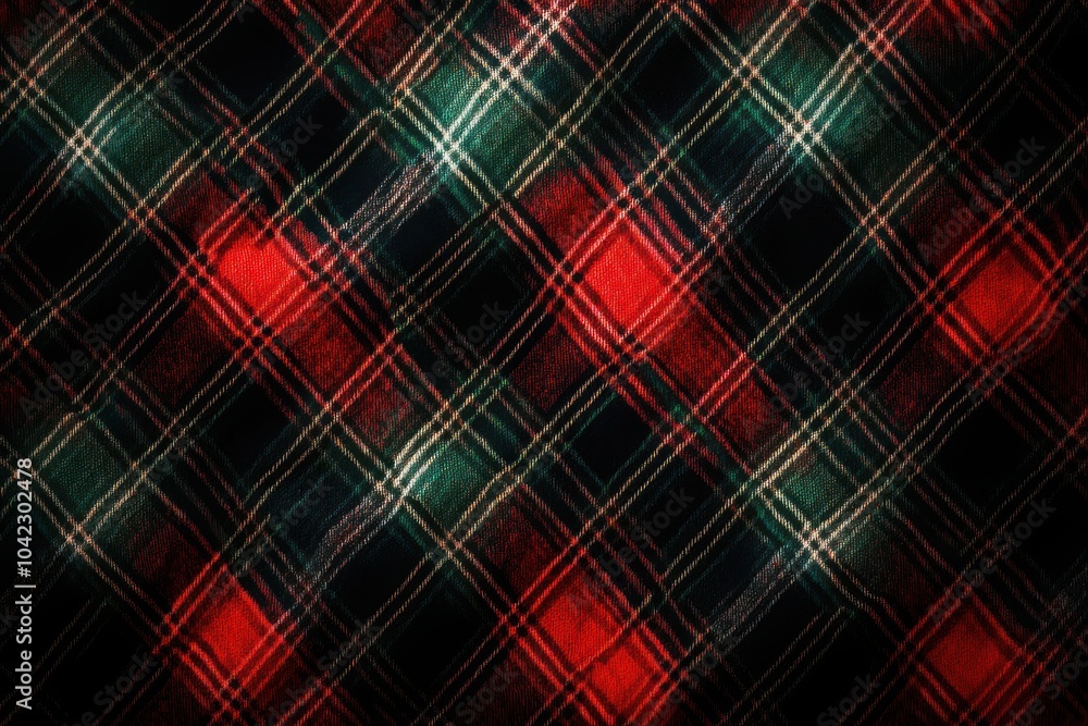 Poster dark green and red tartan pattern creating a classic and cozy atmosphere with diagonal lines