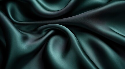 Fototapeta premium Luxurious dark emerald silk fabric with smooth flowing texture and elegant folds
