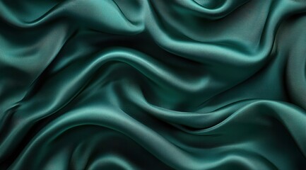 Fototapeta premium Luxurious dark green silk satin fabric with flowing folds and smooth texture for elegant design and fashion