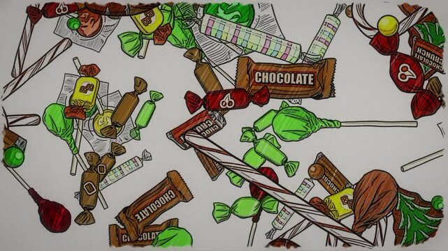 Hand Drawn Sketched Christmas Candy Raining Down