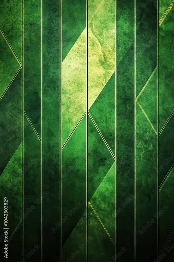 Aufkleber intricate geometric pattern in shades of green with diagonal lines on dark green background creating
