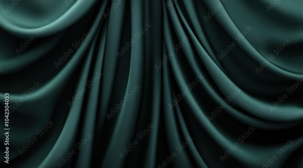 Poster elegant dark green fabric background with luxurious folds and soft textures, creating a sophisticate