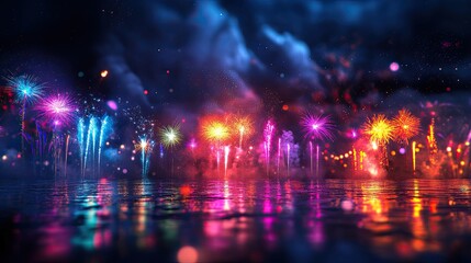 A vibrant scene of colorful fireworks lighting up the night sky, paired with a joyful Diwali message