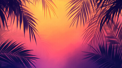 Obraz premium Tropical palm leaves abstract background in vibrant sunset colors for design and print