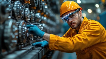 Factory worker using augmented reality (AR) glasses to monitor production workflows, showcasing the integration of AR in modern industry