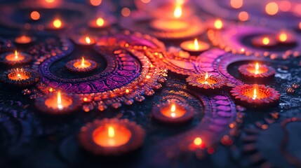 An artistic composition of intricate patterns and colorful designs, symbolizing the festive spirit of Diwali