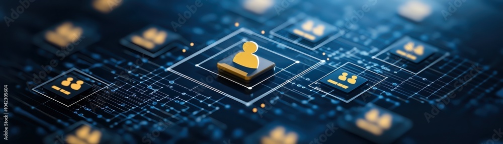 Poster digital network connections with user icons on a blue background, symbolizing online communication a