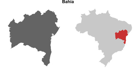 Bahia state blank outline map set