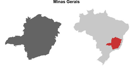 Minas Gerais state blank outline map set
