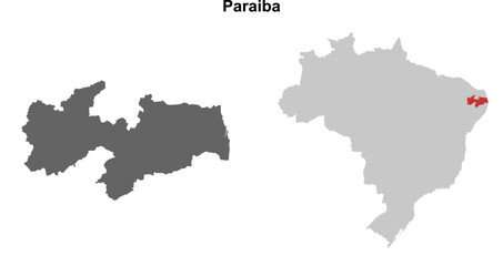 Paraiba state blank outline map set