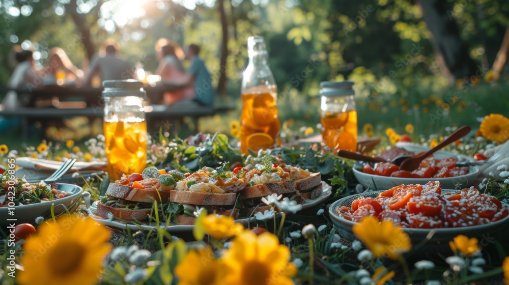 Poster create an image of a family enjoying a picnic in