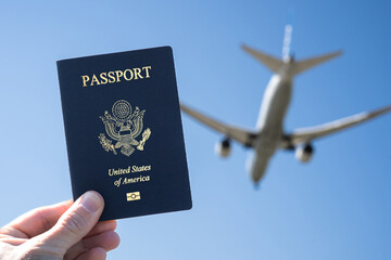 United States Passport with Airplane in the Background	