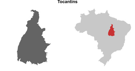 Tocantins state blank outline map set