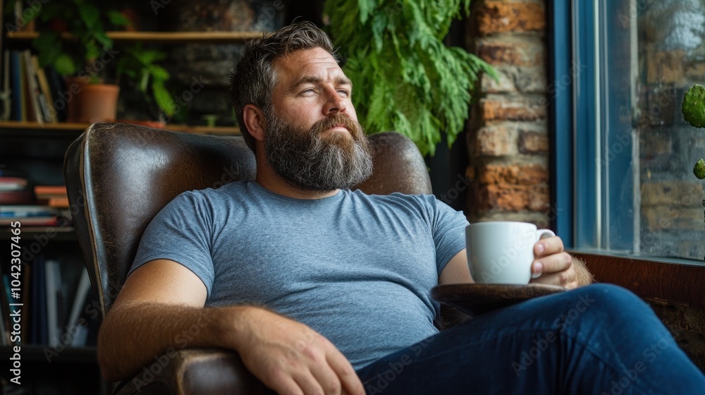 Poster programmer relaxing with a coffee after fixing a major bug, moments of relief and satisfaction in a 