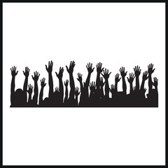 Naklejka premium crowd people raising hands silhouettes