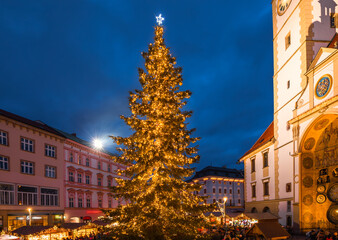 Christmas tree and market on the Upper square in Olomouc - Czech Republic