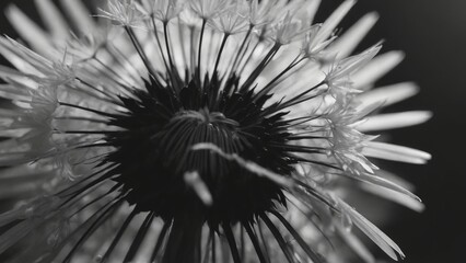 Obraz premium Captivating dandelion in monochrome showcasing delicate seed formations and nature's beauty