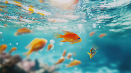 Naklejka premium Tropical fish in vibrant clear water for underwater abstract art and decor
