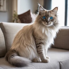 Long-haired cat with blue eyes.