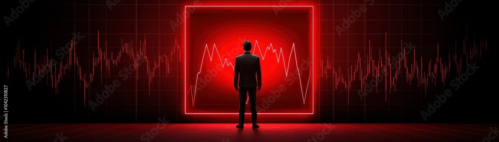 Poster silhouette of a businessman in front of a red glowing analytics screen, symbolizing data analysis.