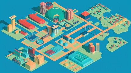 Isometric map of the city, flat design, bright colors