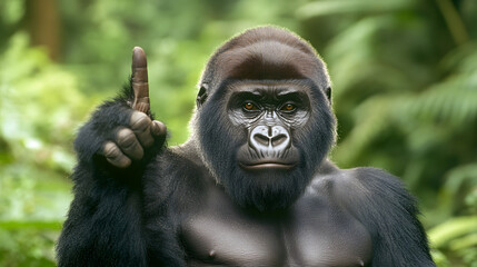 Obraz premium A Playful Silverback Gorilla Expressing Its Lively Spirit in the Lush Greenery of Strands National Park Captured in High-Resolution