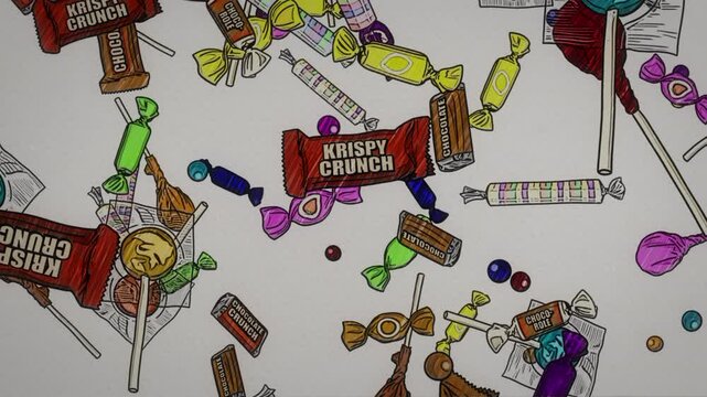 Hand Drawn Sketched Candy Raining Down