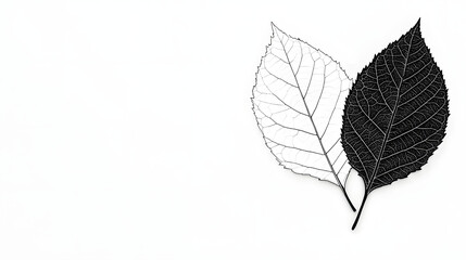 Obraz premium Sophisticated Black and White Minimalist Tree Leaf Illustration Featuring Topographical Mapping Elements