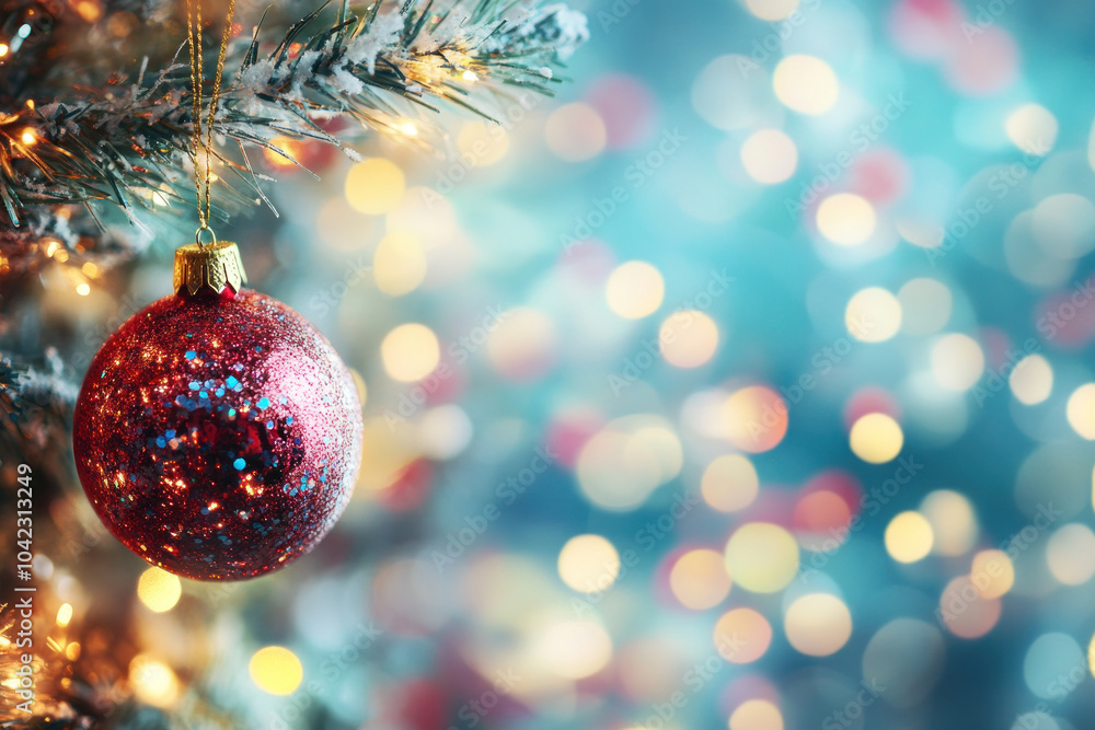 Canvas Prints Christmas tree adorned with red baubles and twinkling lights, surrounded by presents and a cozy fireplace.