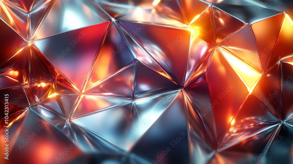 Leinwandbilder Colorful geometric shapes reflect light, creating an intricate pattern of shimmering textures. This artwork showcases vibrant hues and depth, enhancing visual appeal.