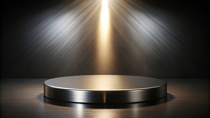 Dark brushed metal podium illuminated by warm spotlight