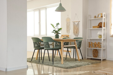 Interior of modern dining room in studio apartment