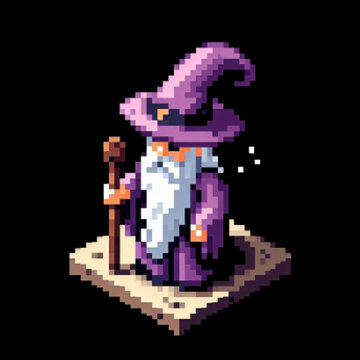 Isometric pixel art wizard