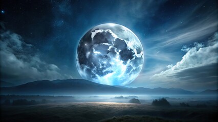 Fototapeta premium Dark landscape with large moon in the sky