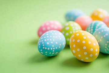 Colorful Easter eggs on a bright green background, no people 4