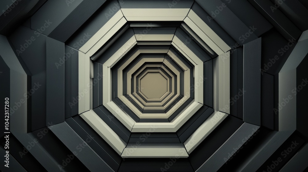 Poster Layered hexagons create a stunning visual effect, drawing the eye toward the center in a mesmerizing geometric formation. Generative AI