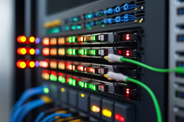 A vibrant display of illuminated server control panel showcasing activity