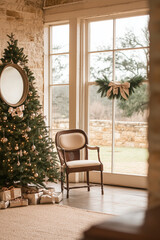 Fototapeta premium christmas tree with christmas decorations in a living room