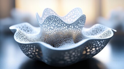 White, intricate, 3D-printed, organic shape, abstract, modern, minimalist, sculpture, design, art.