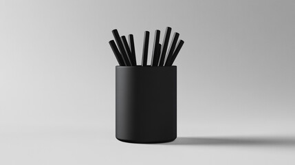Black Pencil Holder with Pencils on White Background