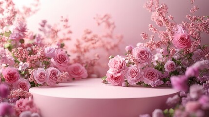 Podium background flower rose product pink 3d spring table beauty stand display nature white. Garden rose floral summer background podium cosmetic valentine easter field scene gift purple day romantic