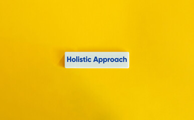 Holistic Approach Banner. Blue Text on Block Letter Tile on Yellow Background. Minimal Aesthetic.