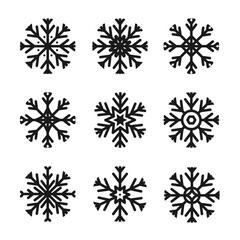 Snowflakes thin line icons set.Frozen sign.Decorative element for Christmas and New Year holiday.Transparent background.Simple black line snow icons.Vector illustration EPS 10